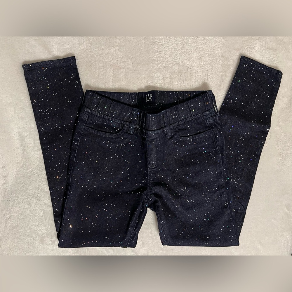 EUC - GAP Kids Big Girls Regular Jean Jeggings (Navy/Glitter)”- Size 8